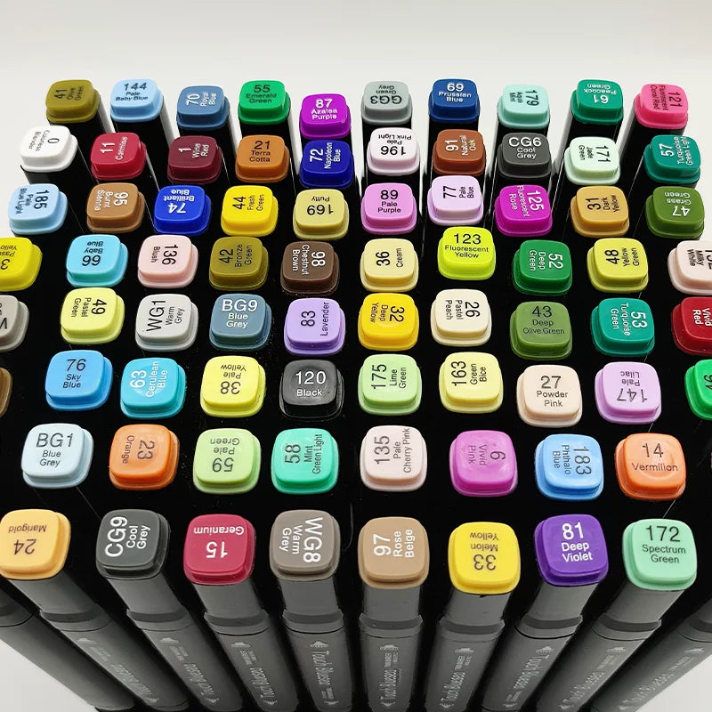 KTX-354771 Dual Brush Manga Sketching Markers Set - 204 Alcohol Felt Pens for Art and School Supplies