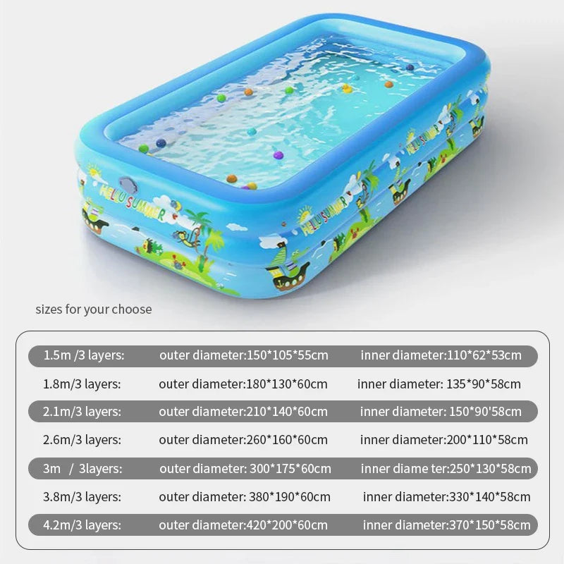 KTX-651731 Inflatable Rectangular Swimming Pool for Kids and Adults, Portable Outdoor Water Fun