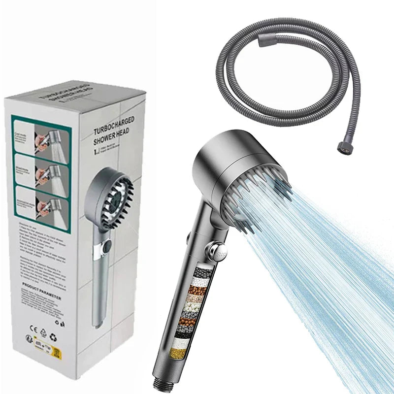 KTX-851795 Adjustable 4-Function Handheld Shower Head with Massage Brush and Pressurized Spray