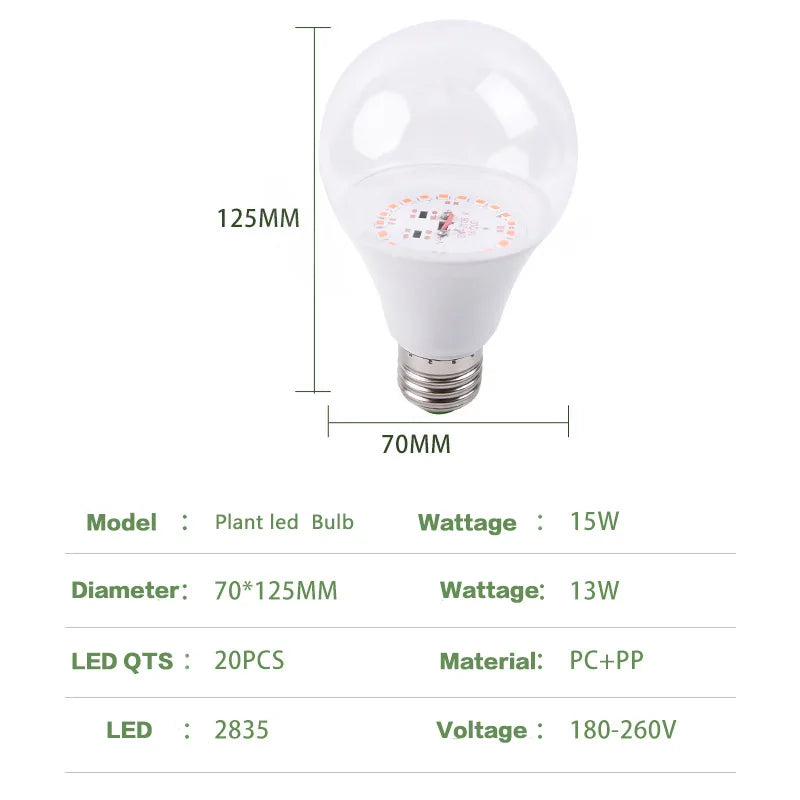 KTX-522963 Full Spectrum Waterproof Adjustable LED Grow Light Bulb - 15W/30W