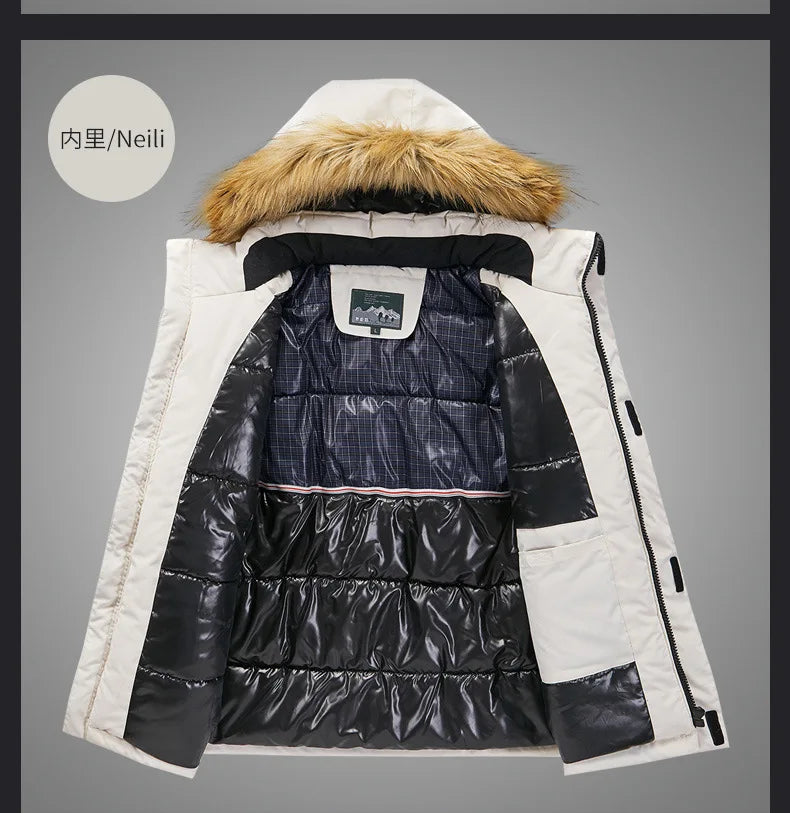 KTX-505363 Mens Winter Jacket Coat Oversized Thick Warm Outdoor Casual Solid Down Jackets for Men Simple Trendy Fur Collar Men's Coats