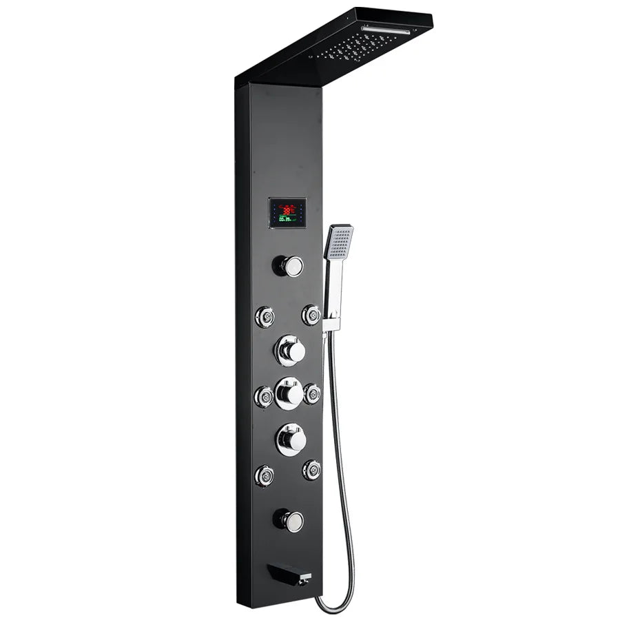 KTX-786259 5-in-1 Black Stainless Steel Multifunction Rain Shower System with Body Spray Head