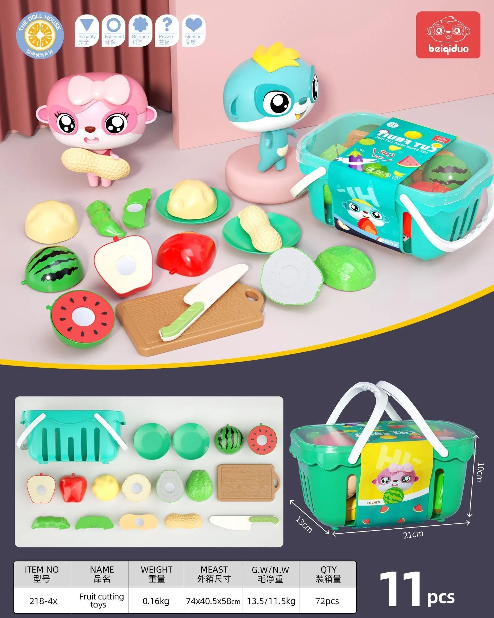 KTX-476179 11-Piece Plastic Toy Kitchen Set for Kids - Magnetic Food Fruits and Vegetables Cutting Play Items