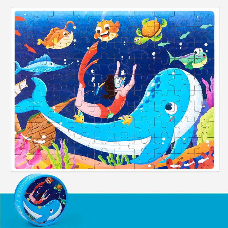 KTX-988883 Children's Dinosaur Jigsaw Puzzle - 100 Pieces Cartoon Barrel Puzzle Toy