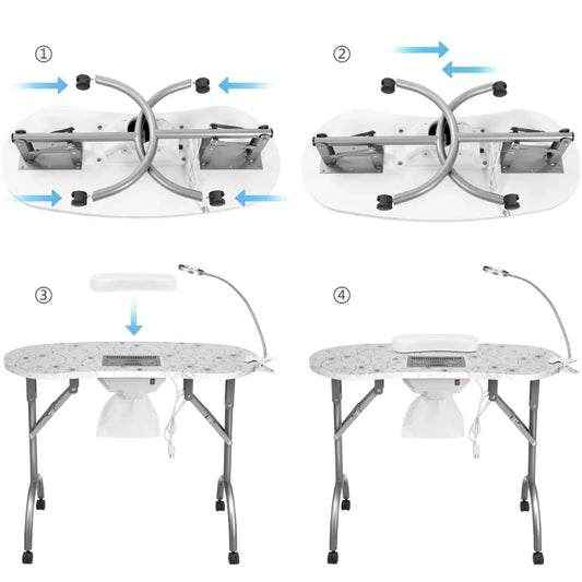 KTX-167955 Portable Folding Manicure Table with Integrated Dust Collector for Nail Salons
