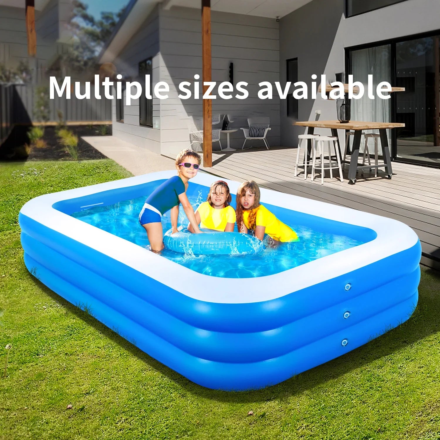 KTX-241555 Inflatable Foldable Square Pool for Kids - Available in 7FT, 8FT, 10FT Sizes - Ideal for Outdoor Water Play