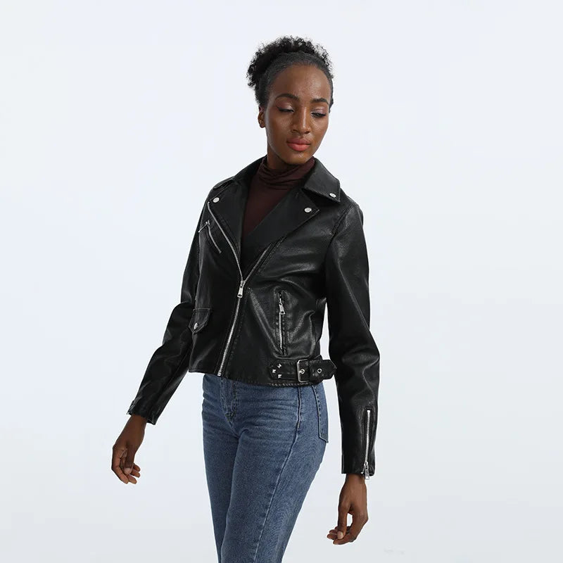 KTX-078227 Women's Fall/Winter European American Temperament Jacket PU Leather With Zipper Women's Clothing Jacket Custom