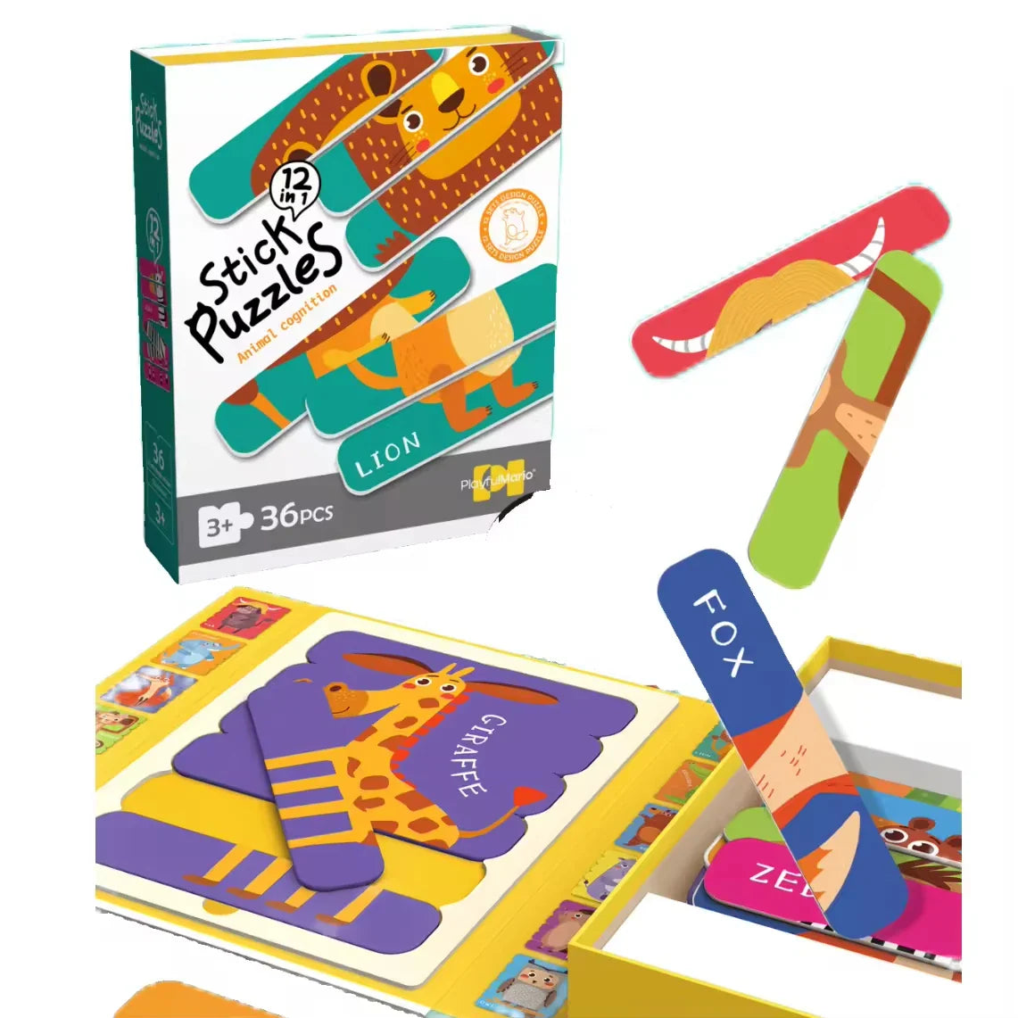 KTX-445715 36PCS Baby Matching Card Puzzle Set - Educational Cartoon Animal Jigsaw Toys for Kids