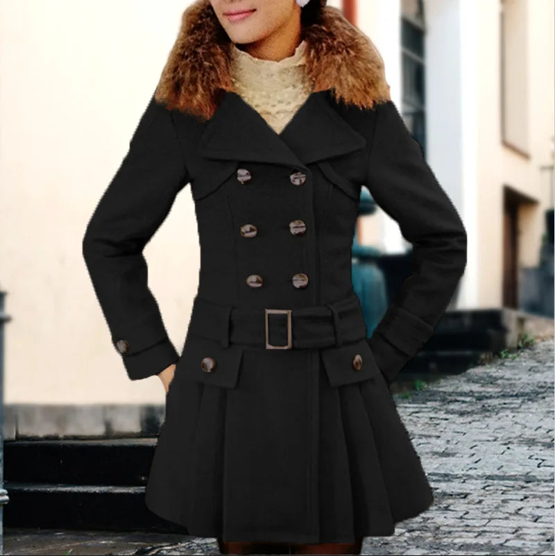 KTX-274835 Medium to Long Elegant Women's Fleece Jacket Winter Coat With Contrasting Wool for Winter Clothing