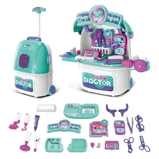 KTX-852435 Kids Pretend Play Doctor Toy Set with Luggage Trolley Case and Operating Table