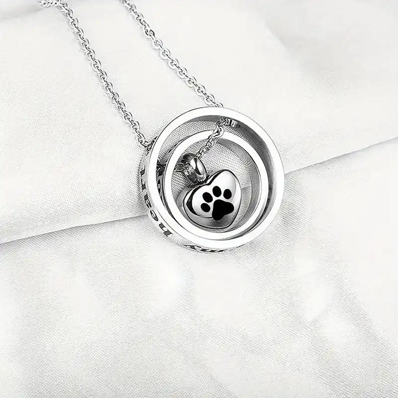 KTX-707731 Forever in My Heart,No Longer by My Side Cremation Pet Urn Necklace for Ashes Pendant Jewelry for Dog Paw Print