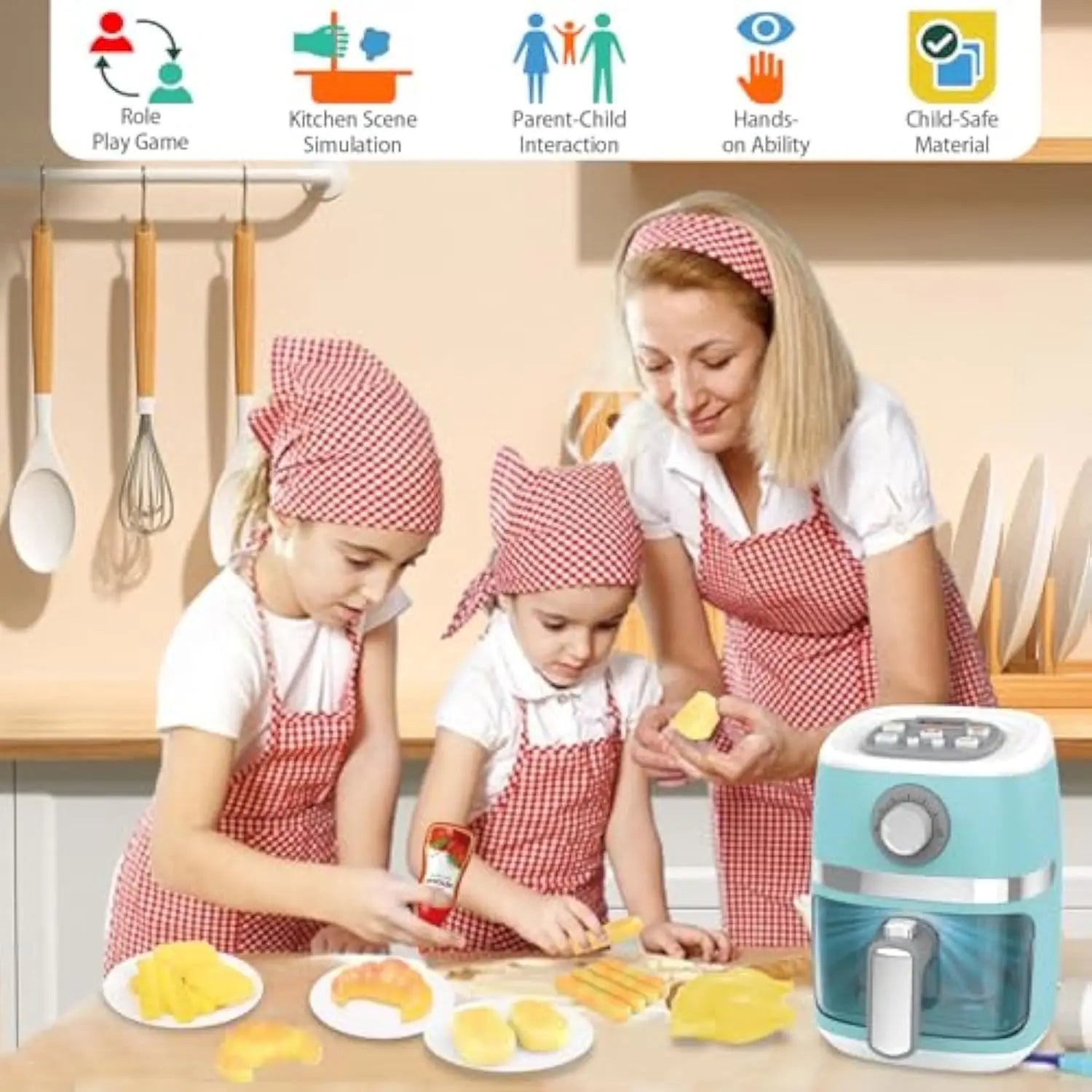KTX-802707 Kids Kitchen Playset with Air Fryer - Pretend Chef Toy for Girls Age 2 and Up
