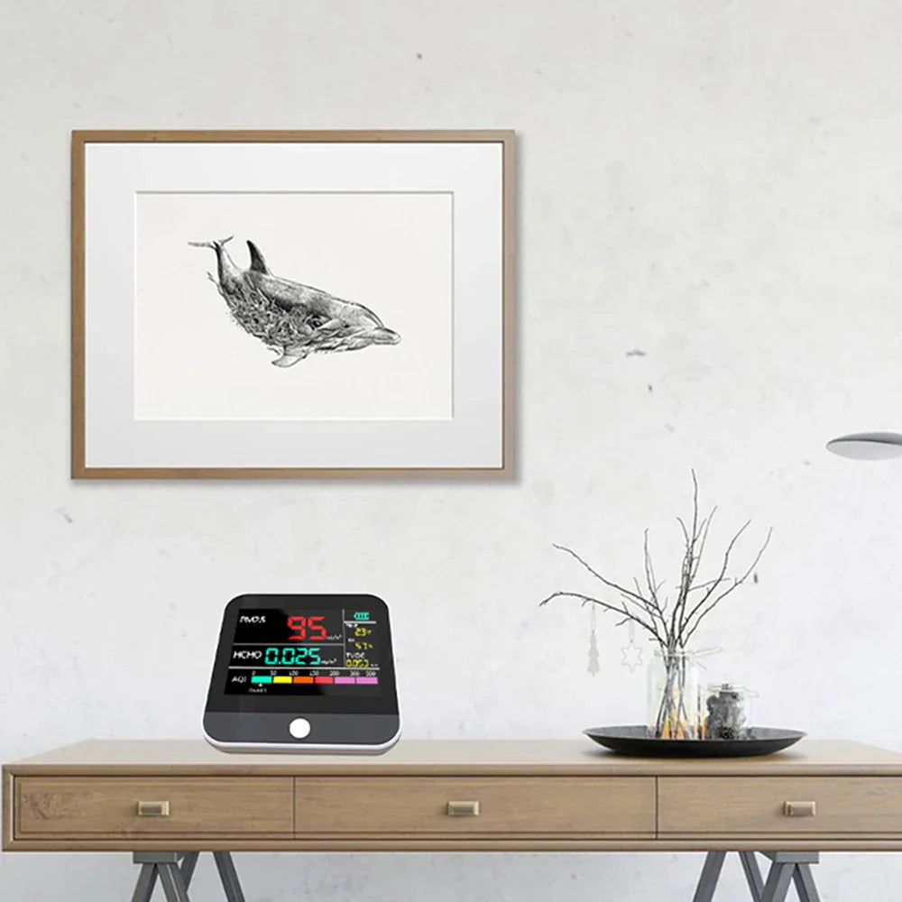 KTX-798931 8-in-1 Indoor Air Quality Monitor with PM2.5, TVOC, HCHO, and AQI Detection