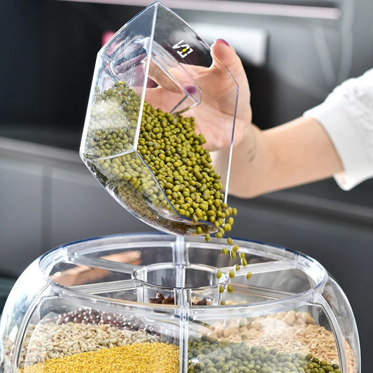 KTX-696723 Moisture-Proof 6-Grid Rotating Rice and Cereal Storage Container