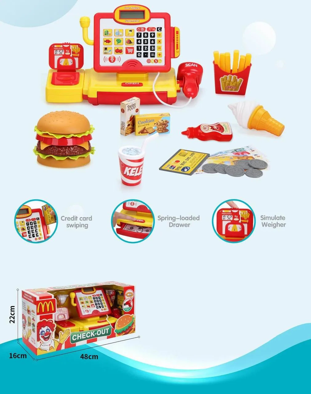 KTX-540563 Toy Cash Register for Kids - EPT Play Money Machine for Supermarket Role-Playing - Age 2 to 13 Years