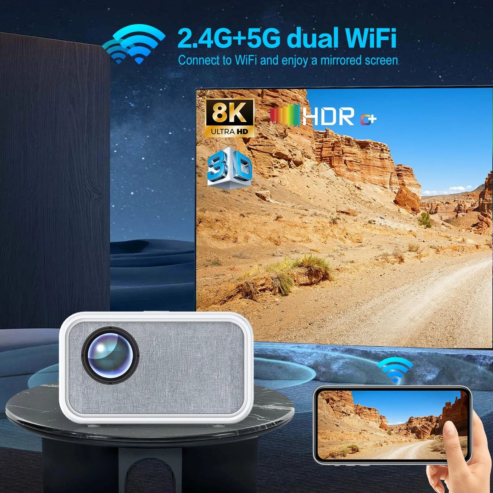 KTX-697491 Full HD Portable Projector with 12000mAh Battery for Outdoor and Home Use