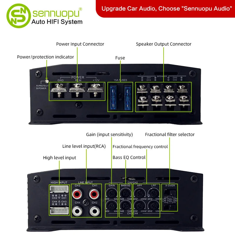 KTX-811603 4 Channel Class D Car Amplifier for Automobile Audio Systems