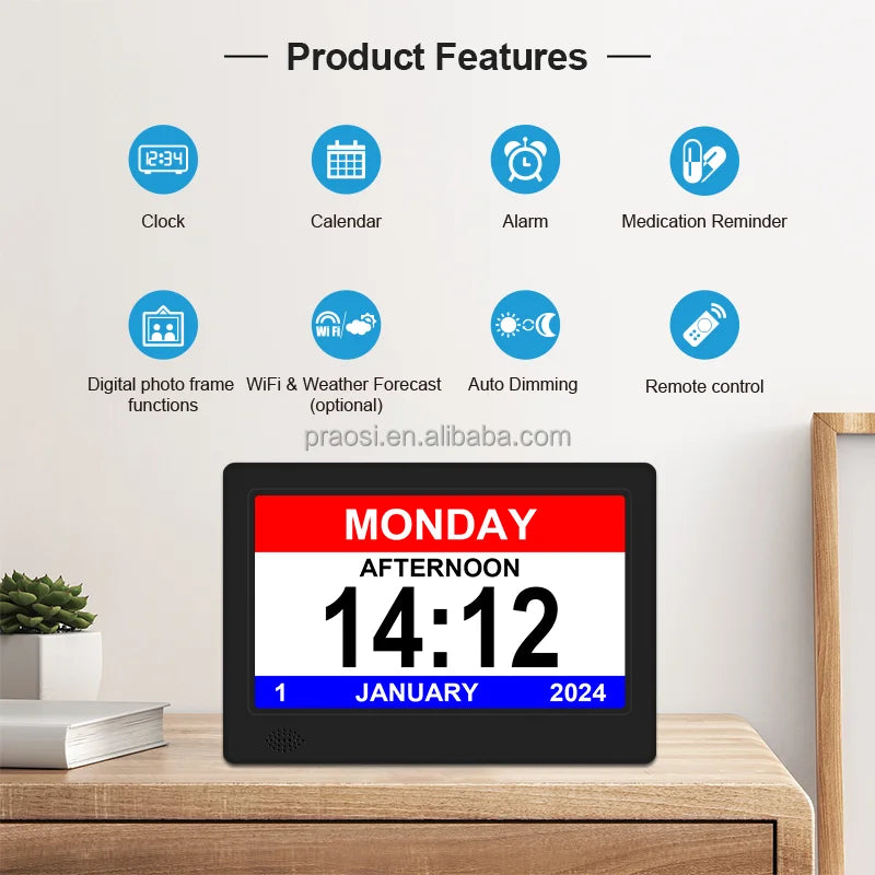 KTX-180883 Large Display Digital Calendar Clock for Memory Loss and Dementia Care