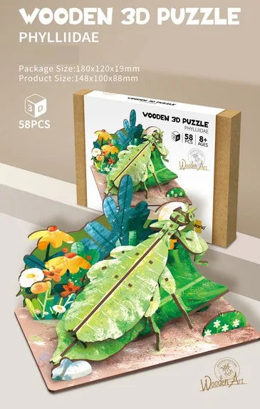 KTX-855891 Wooden 3D Insect Puzzle Set - Butterfly and Bee Models for Kids Educational Fun