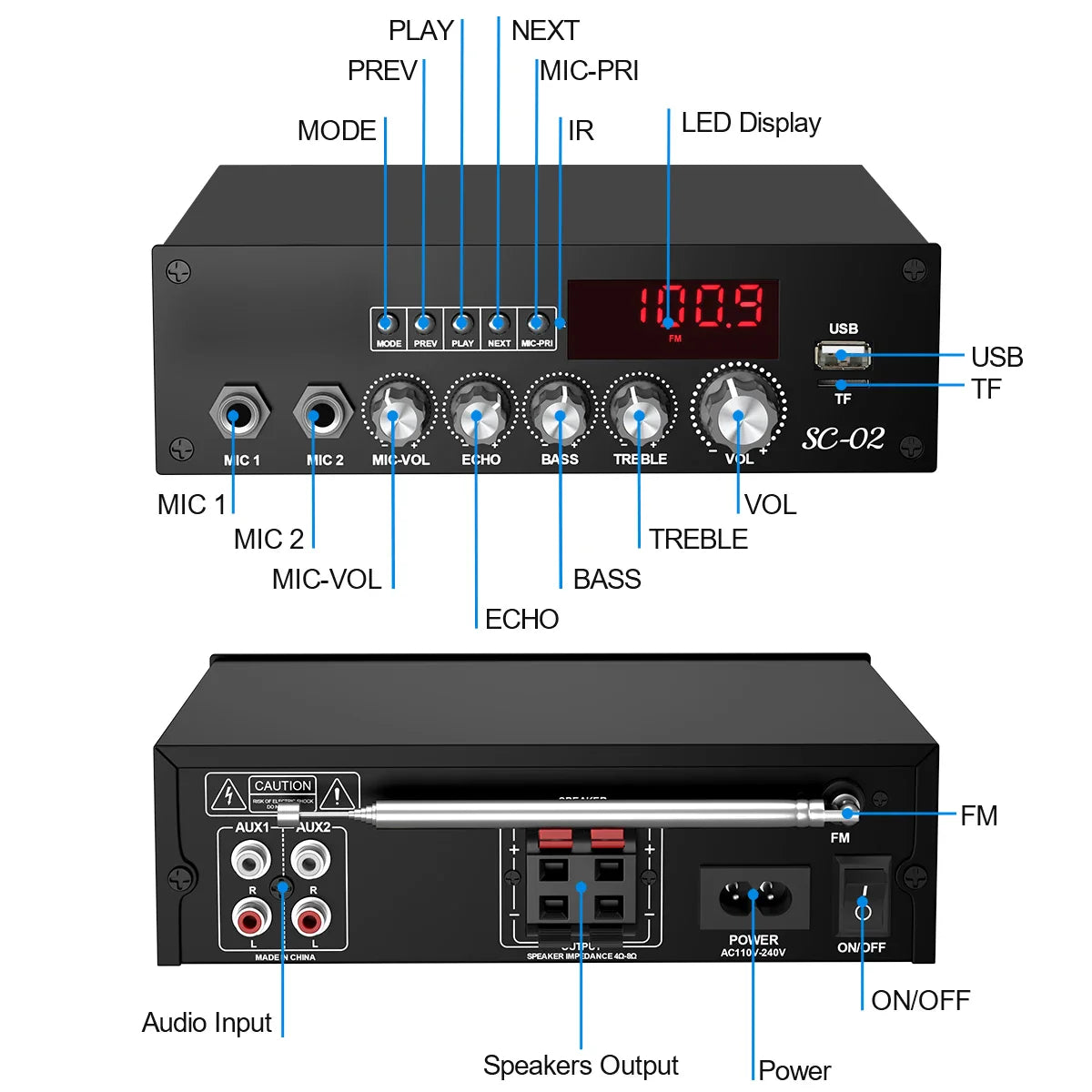 KTX-678227 200W Bluetooth High Power Amplifier Mini Home Theater Dual Channel Digital AMP
