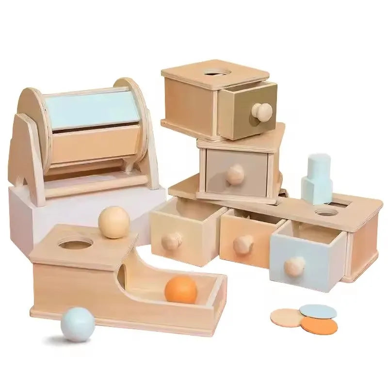KTX-443027 Montessori Wooden Coin Box Drawer Game for Early Learning and Development
