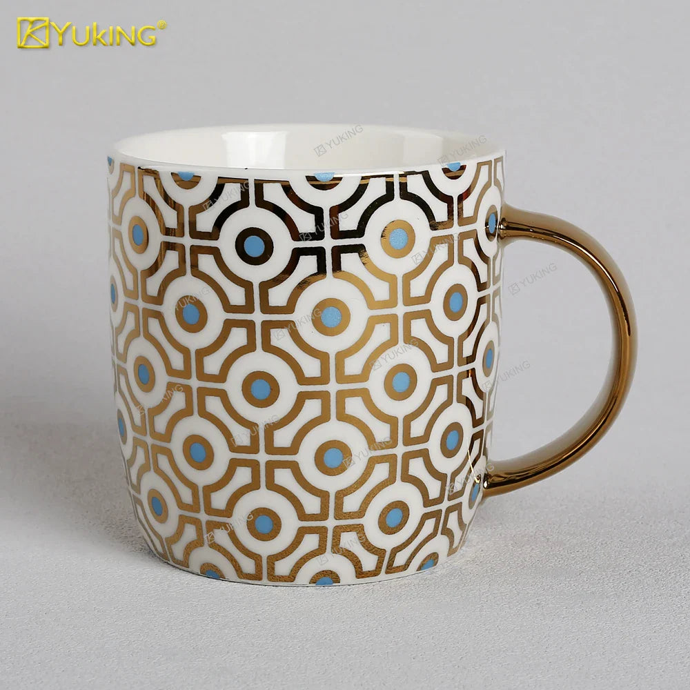KTX-302035 Light Luxury Ceramic Coffee Mug with Customisable Gold-Plated Handle