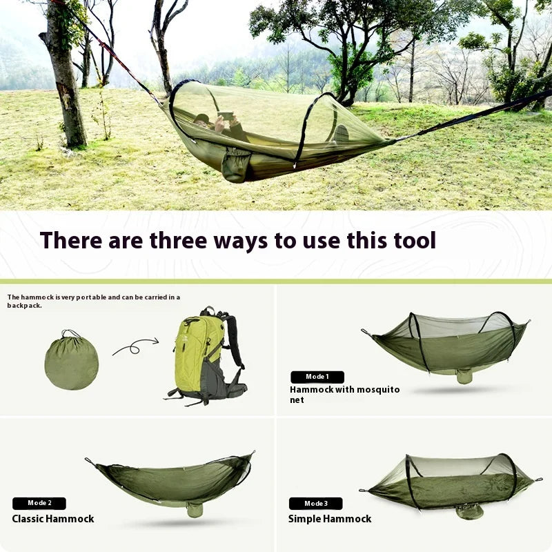 KTX-568083 Full-Automatic Outdoor Camping Hammock with Mosquito Net, Anti-Mosquito Nylon Cloth, Available in Single and Double Sizes