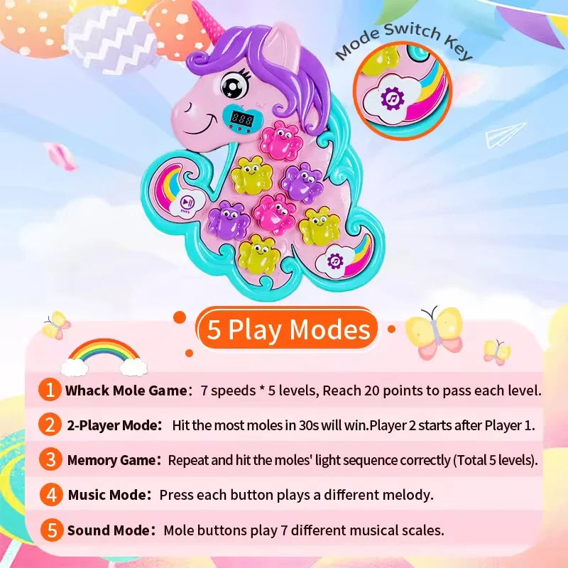 KTX-820819 Interactive Unicorn Hammer Mole Game for Kids Ages 5-13 - Educational Fun and Engagement