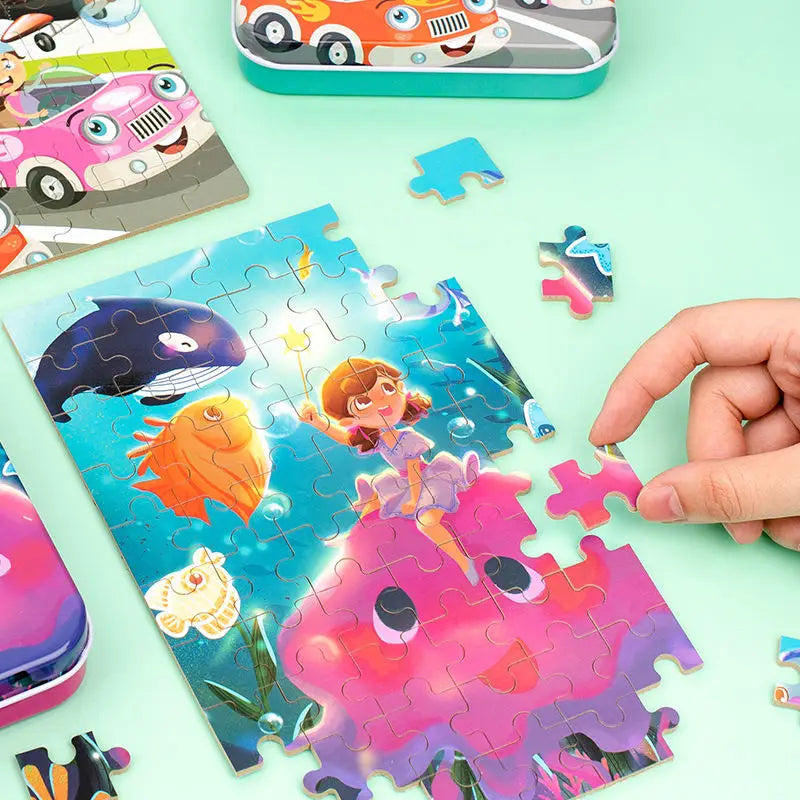 KTX-349331 60-Piece Educational Dinosaur Jigsaw Puzzle for Kids - Iron Box Wooden Puzzle Toys