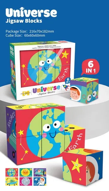 KTX-281875 6 in 1 Jigsaw Puzzle Set for Kids - Ocean, Insect, Universe, Arctic Themes, Educational Fun