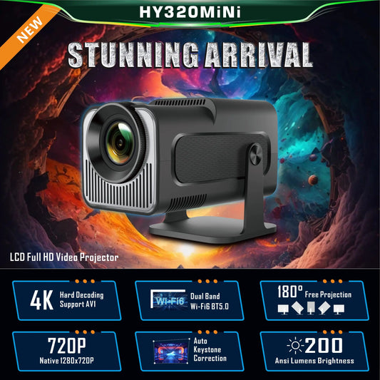 KTX-205971 Mini 4K Smart Projector with 150-Inch Screen, 1280x720p Resolution, Android 11, for Home and Outdoor Use