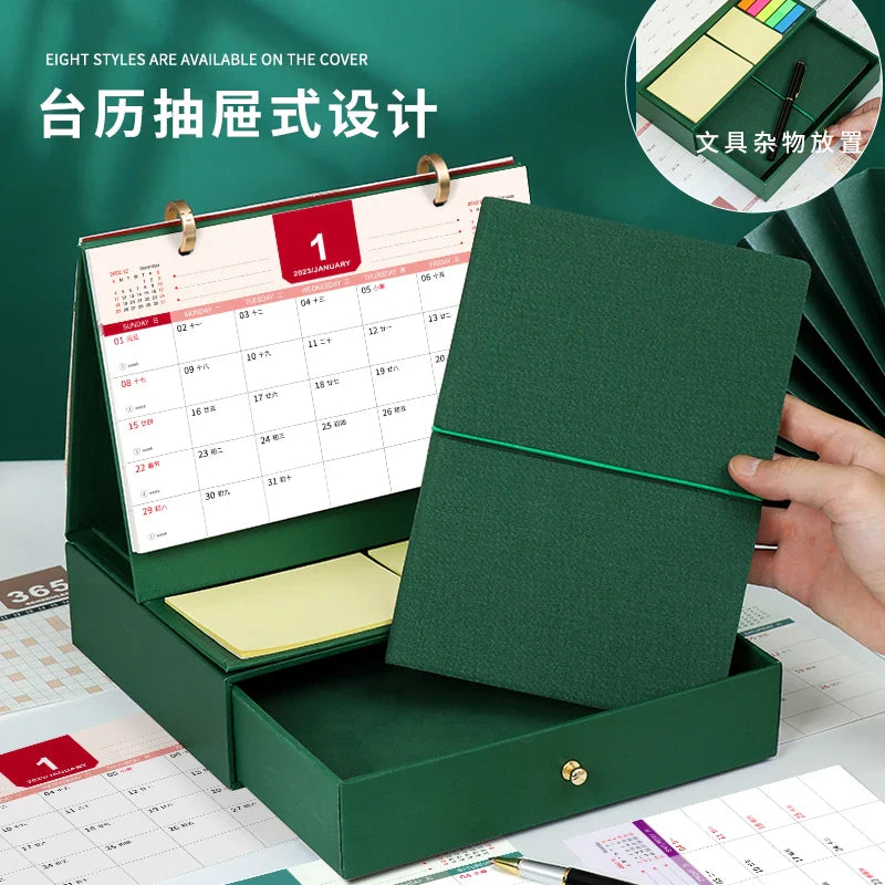 KTX-967315 2023 Foldable Calendar with Notebook and Sticky Notes, Compact Design for Organisation