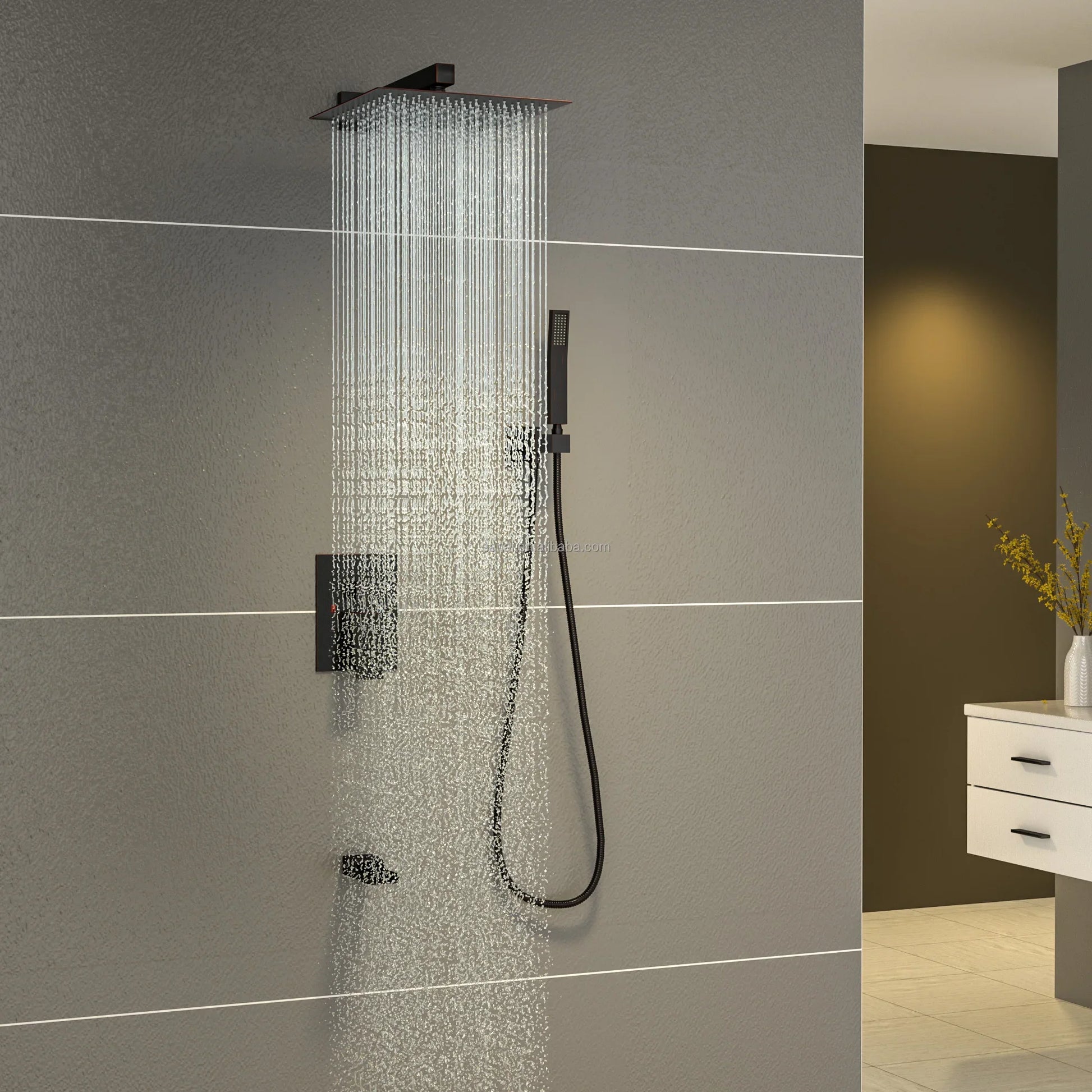 KTX-408851 Concealed Wall-Mounted Shower System with 10/12 Inch Stainless Steel Shower Head and Handshower