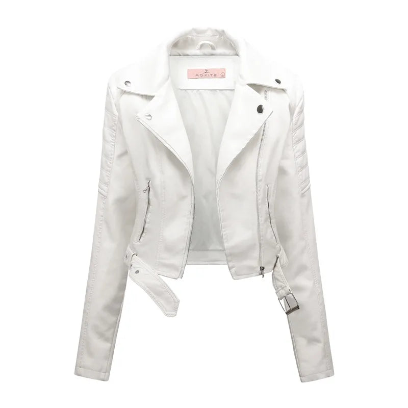 KTX-881619 Women's PU Leather Jacket With Long Sleeves Short Motorcycle Suit Puffer Style Fashionable Jacket Jacket Custom