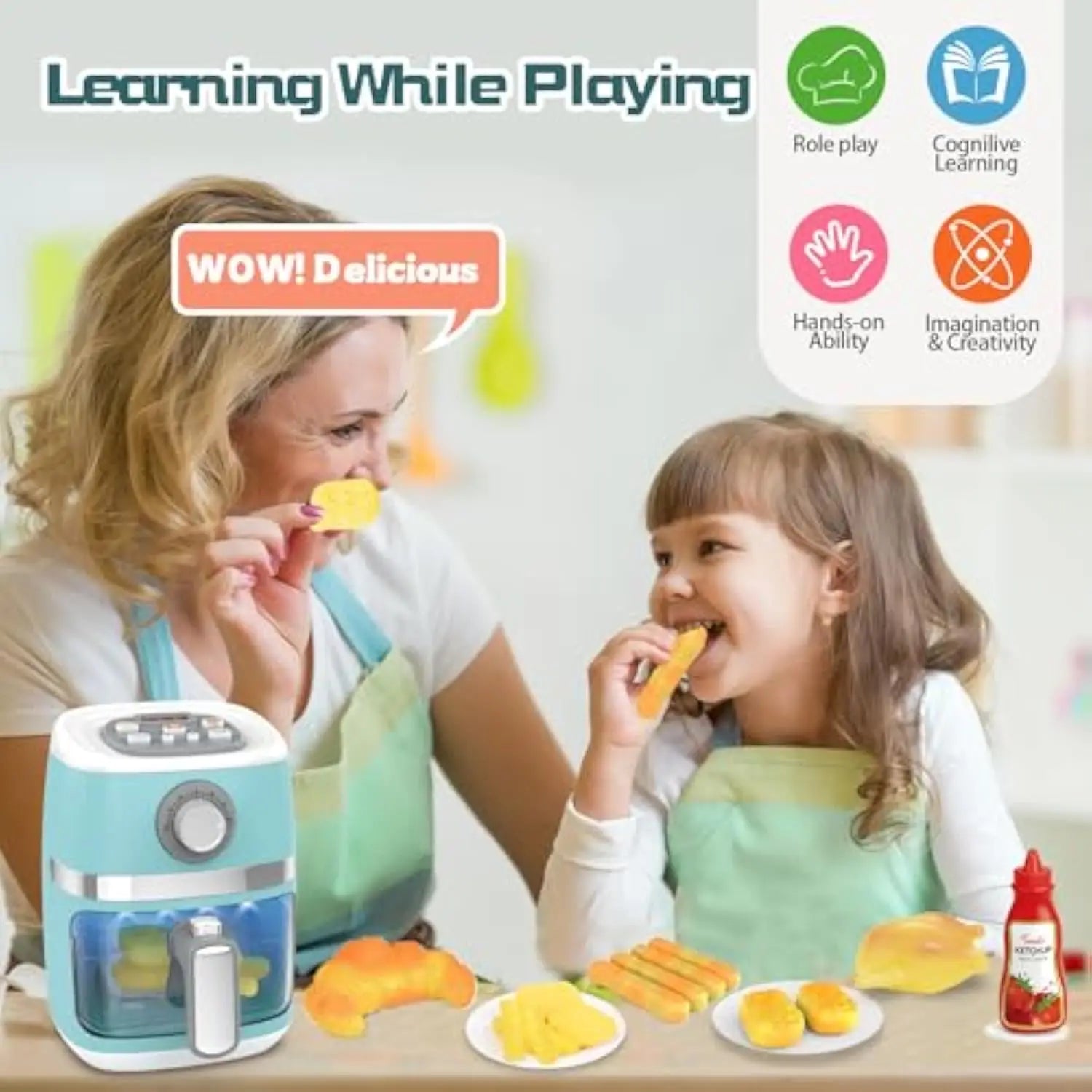 KTX-802707 Kids Kitchen Playset with Air Fryer - Pretend Chef Toy for Girls Age 2 and Up