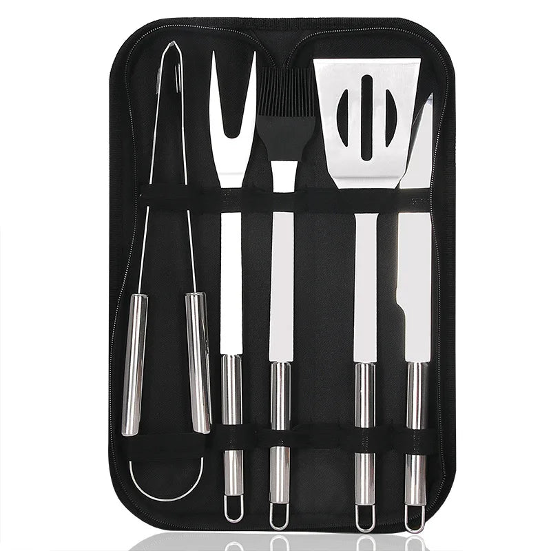 KTX-886867 Portable Stainless Steel BBQ Grilling Tool Set with Oxford Bag - 3/5/7/9 Pieces for Outdoor Cooking