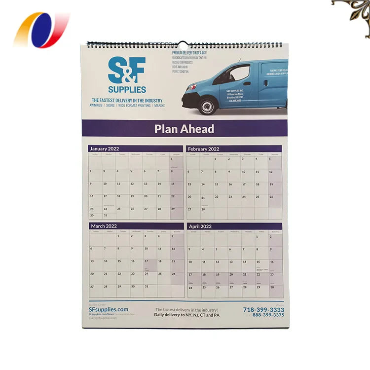 KTX-737939 Custom A2 A3 Full Colour Spiral Bound Wall Calendar Printing