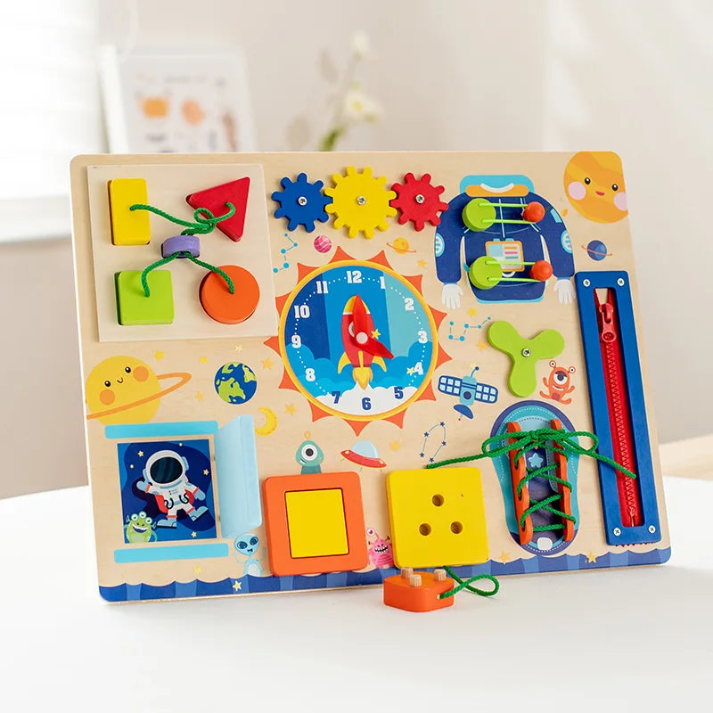 KTX-031699 Montessori Wooden Space Busy Board for Early Learning and Sensory Play