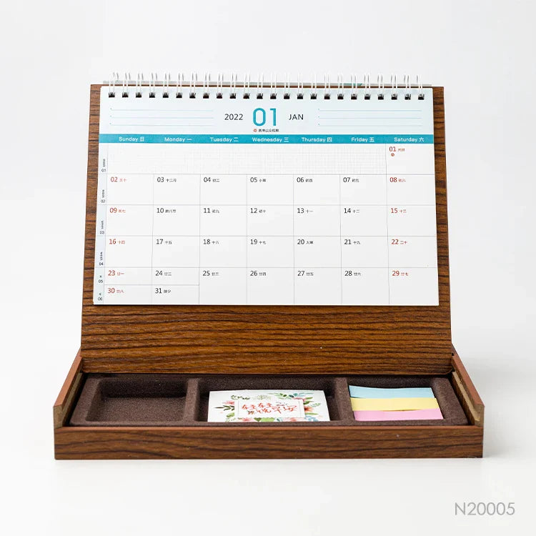 KTX-360531 Eco-Friendly Custom Notepad with Sticky Notes and Wooden Desk Calendar