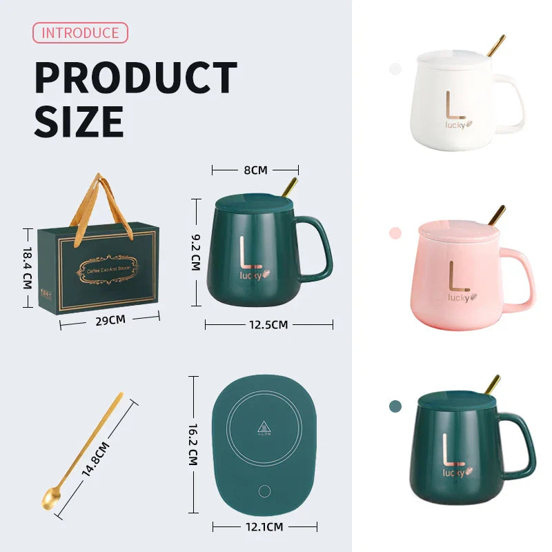 KTX-957395 Ceramic Mug with USB Heating Pad - 400ml Capacity, Keeps Drinks Warm at 55°C