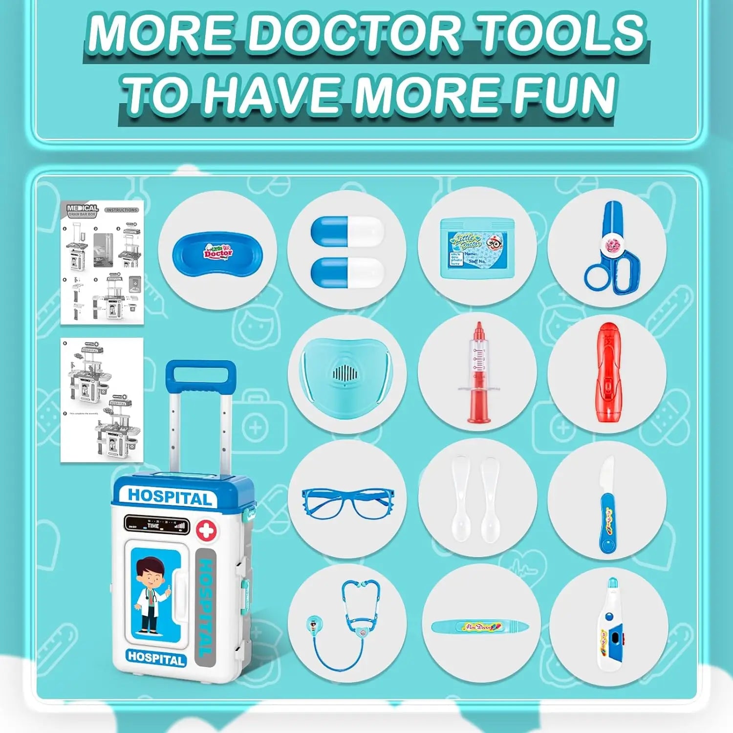 KTX-967699 3 in 1 Kids Medical Pretend Playset with Stethoscope and Surgical Light