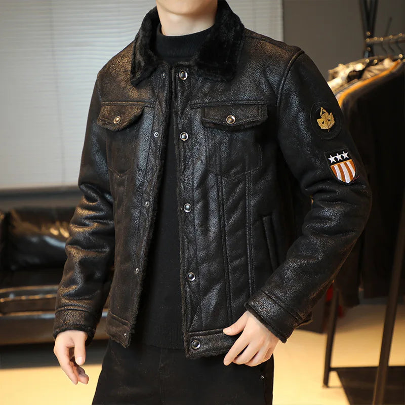 KTX-407059 Fur and Fur Integrated Men's Fur Collar and Plush Warm Windproof Jacket Jacket