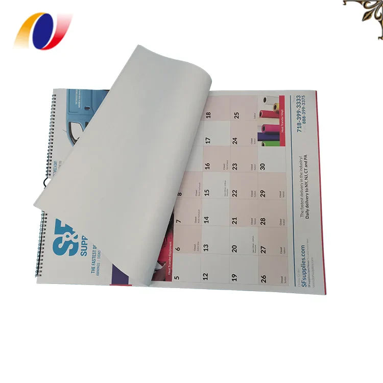 KTX-737939 Custom A2 A3 Full Colour Spiral Bound Wall Calendar Printing