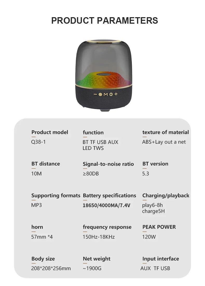 KTX-202003 Portable Waterproof Bluetooth Speaker with LED Light for Indoor and Outdoor Use