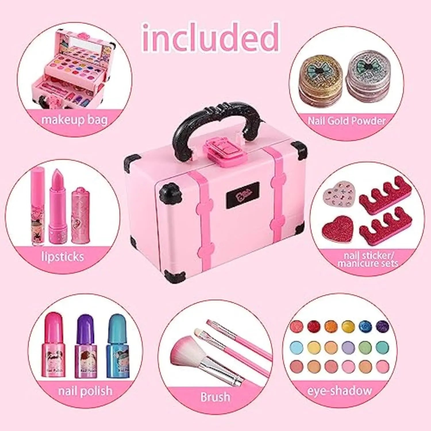 KTX-376723 Portable Makeup Kit for Kids with Real Cosmetics, Storage Case, Nail Art and Lipstick