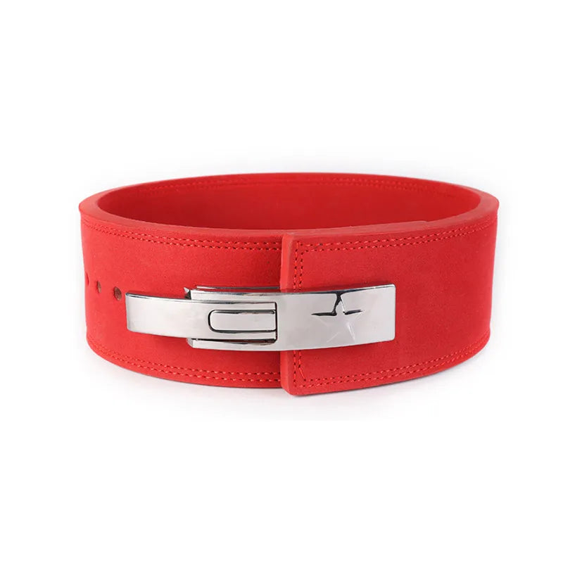 KTX-452819 Leather Weightlifting Belt - 10mm Thick Cowhide, 4-Layer Design, Lever Closure