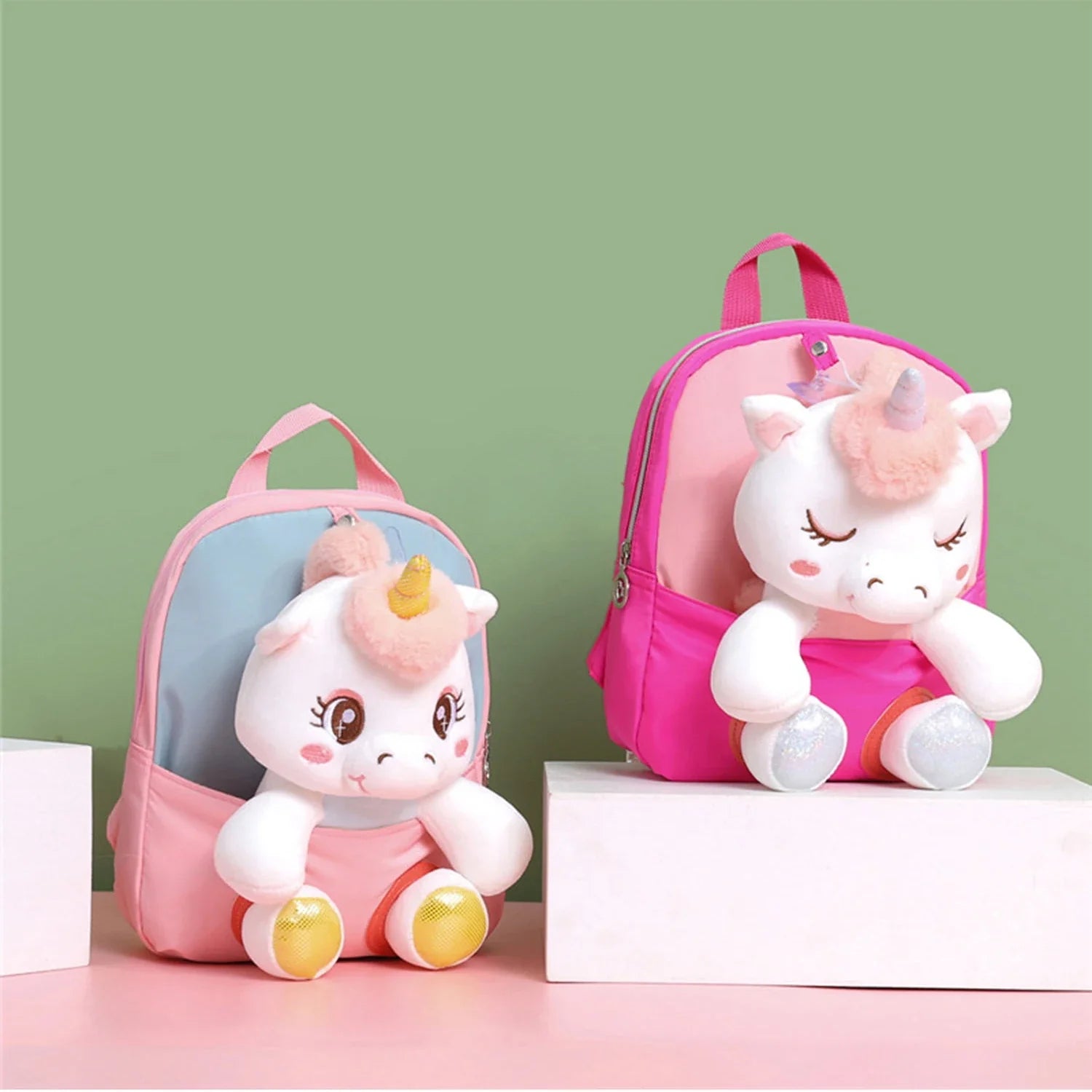 KTX-358547 Lightweight Toddler Backpack for Girls - Ideal Preschool School Bag with Stuffed Toy Features