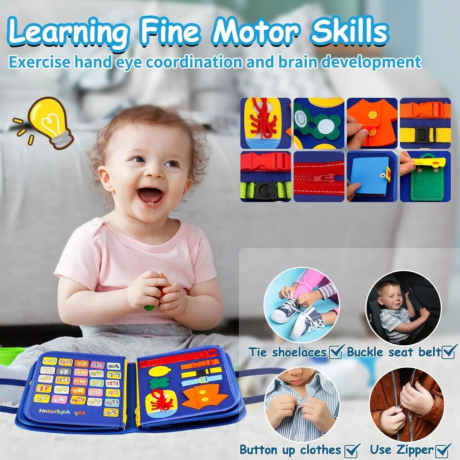 KTX-655443 Montessori Sensory Learning Busy Board for Toddlers Aged 1-3, Travel Activities Educational Toy