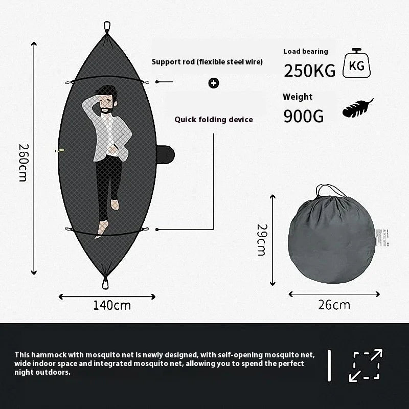 KTX-568083 Full-Automatic Outdoor Camping Hammock with Mosquito Net, Anti-Mosquito Nylon Cloth, Available in Single and Double Sizes