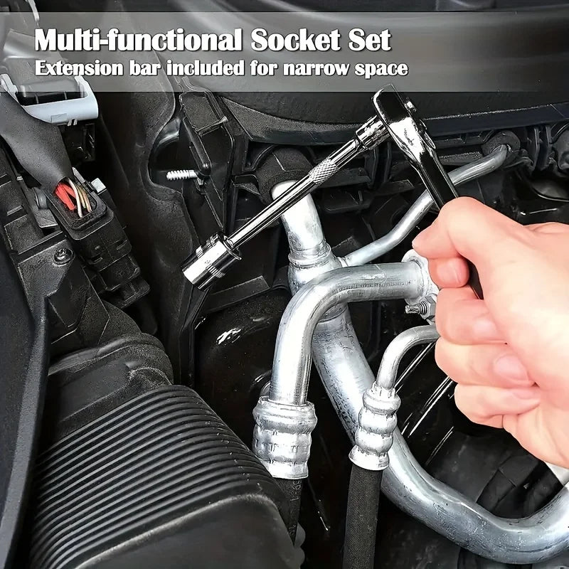 KTX-198739 46-Piece 1/4 Inch Drive Metric Socket and Ratchet Wrench Tool Set for Automotive and Household Repairs